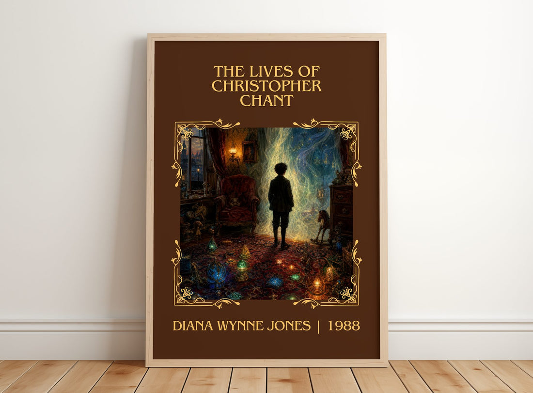 Lives of Christopher Chant Classic Book Art Print by Diana Wynne Jones – framed print leaning on a wooden floor