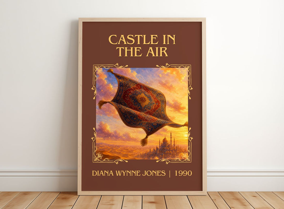 Castle in the Air Classic Book Art Print by Diana Wynne Jones – framed print leaning on a wooden floor