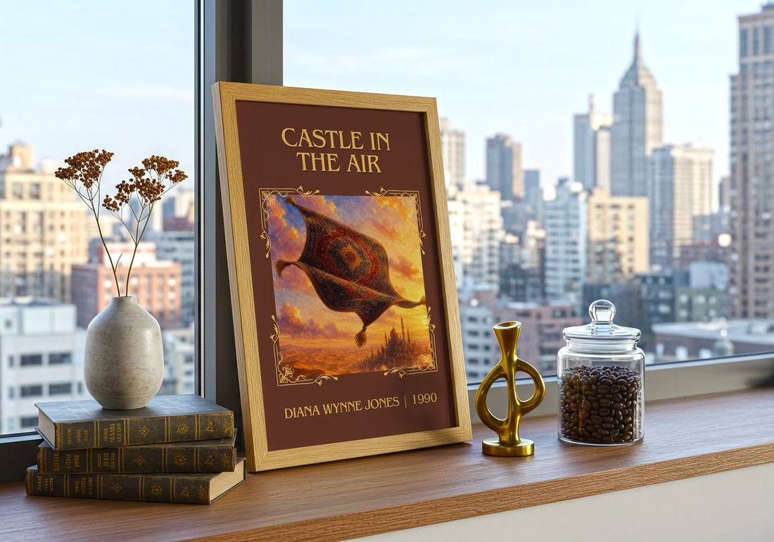 Castle in the Air Classic Book Art Print by Diana Wynne Jones – framed print on a city-view windowsill