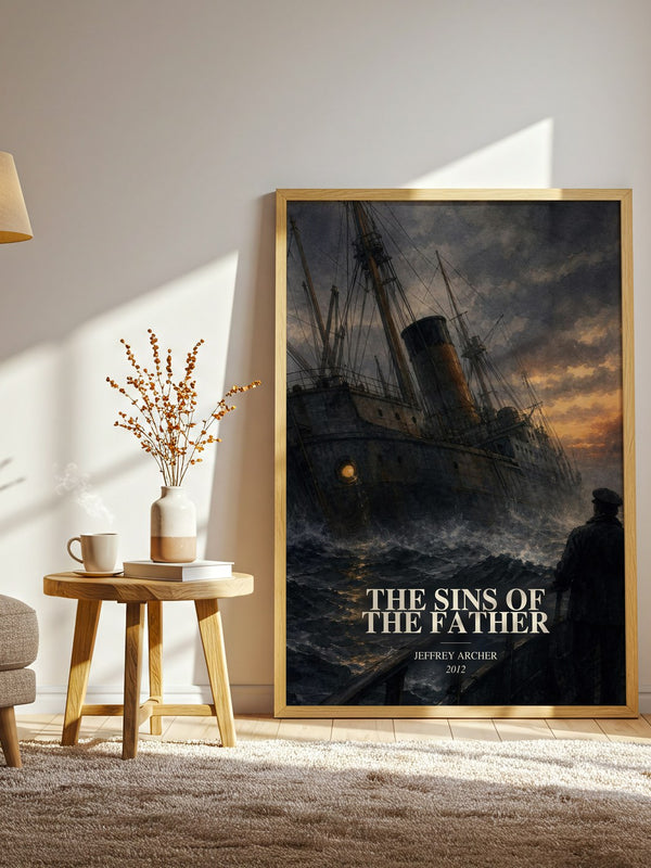 The Sins Of The Father watercolour print in frame leaning in hallway – historical fiction wall art