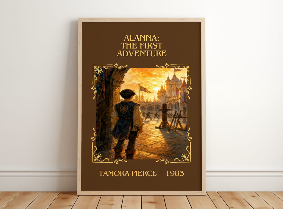 Alanna: The First Adventure Classic Book Art Print by Tamora Pierce – framed print leaning on a wooden floor