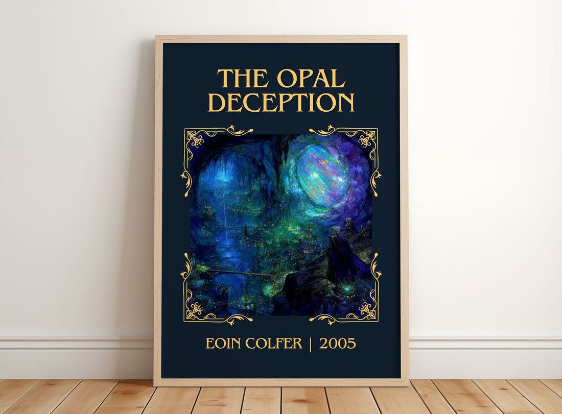 The Opal Deception Classic Book Art Print by Eoin Colfer – framed print leaning on a wooden floor