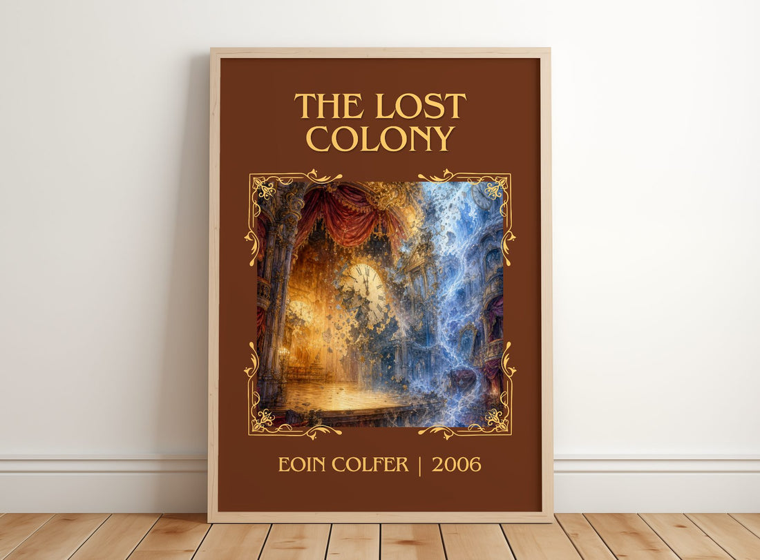 The Lost Colony Classic Book Art Print by Eoin Colfer – framed print leaning on a wooden floor
