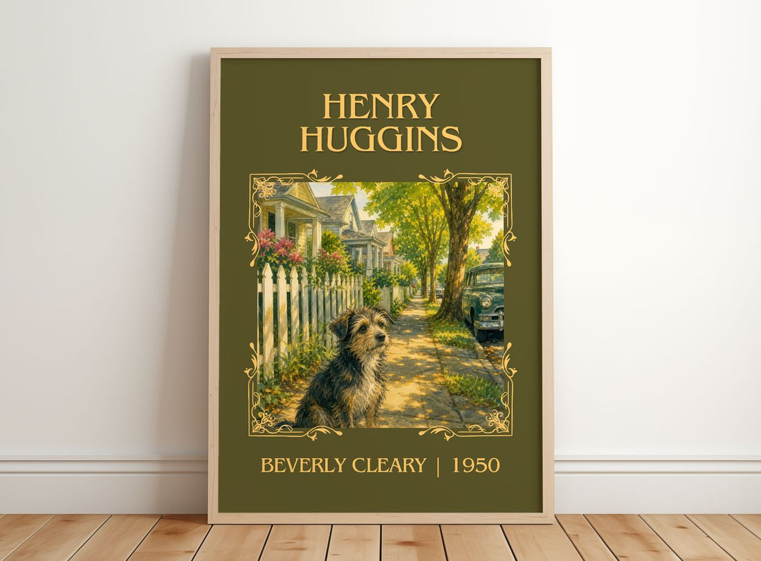 Henry Huggins Classic Book Art Print by Beverly Cleary – framed print leaning on a wooden floor