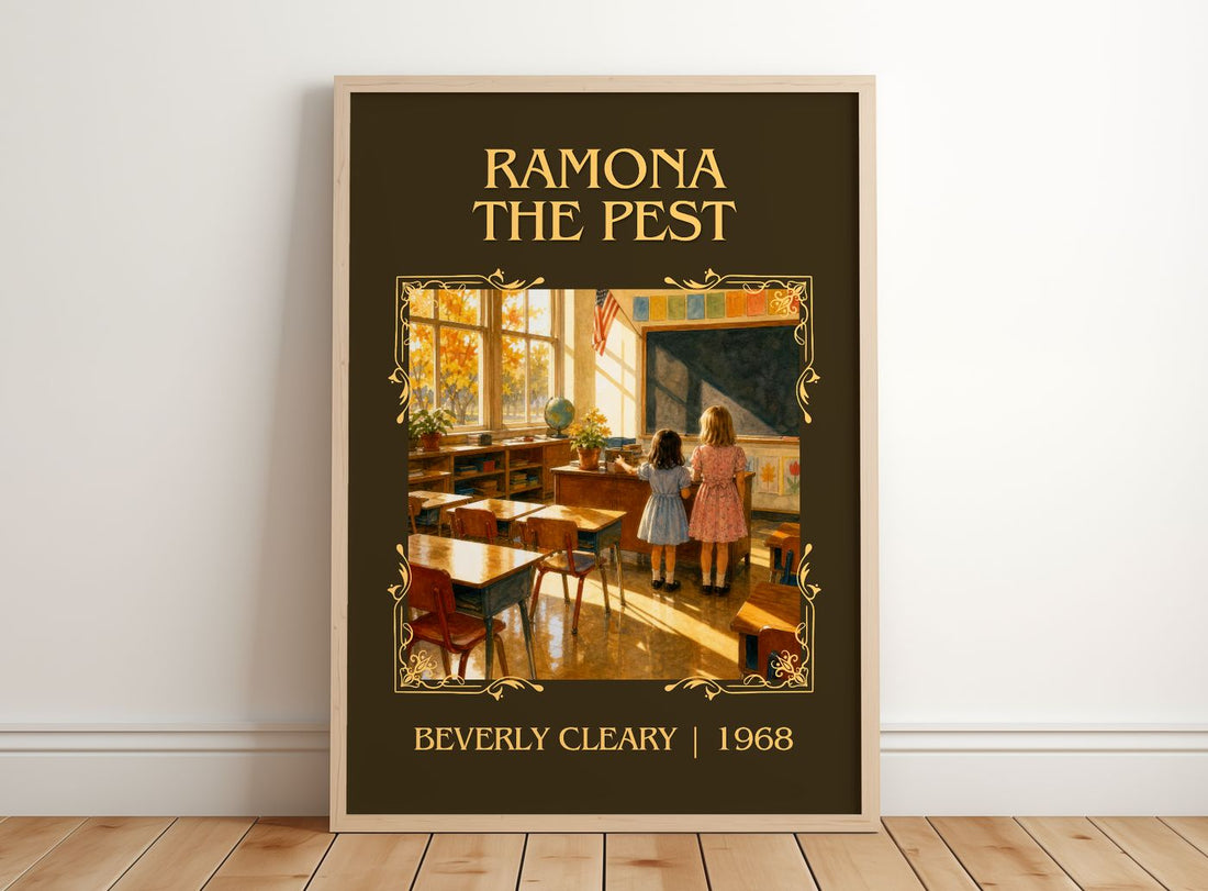 Ramona the Pest Classic Book Art Print by Beverly Cleary – framed print leaning on a wooden floor