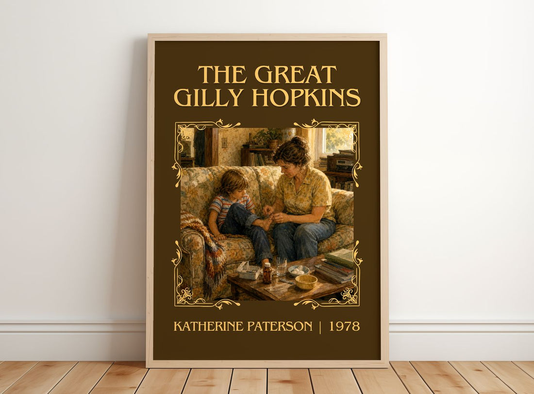 The Great Gilly Hopkins Classic Book Art Print by Katherine Paterson – framed print leaning on a wooden floor