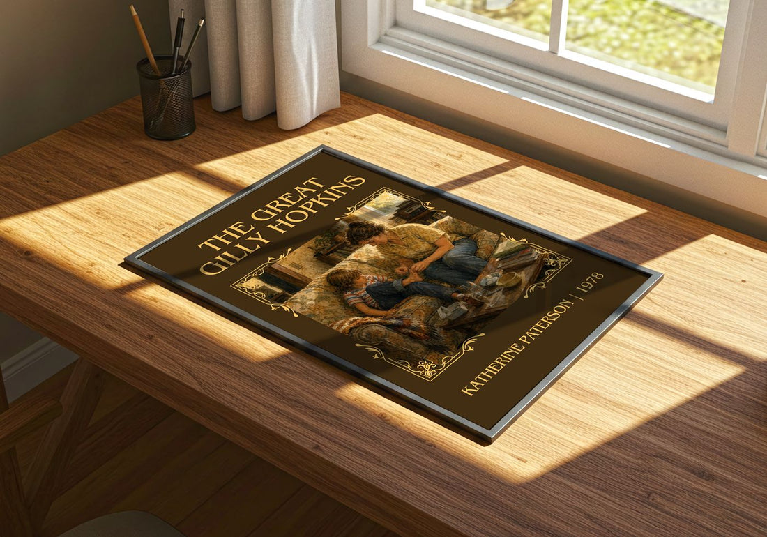 The Great Gilly Hopkins Classic Book Art Print by Katherine Paterson – print on a sunlit desk