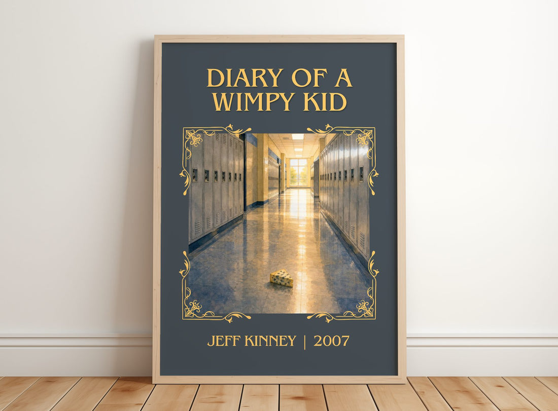 Diary of a Wimpy Kid Classic Book Art Print by Jeff Kinney – framed print leaning on a wooden floor