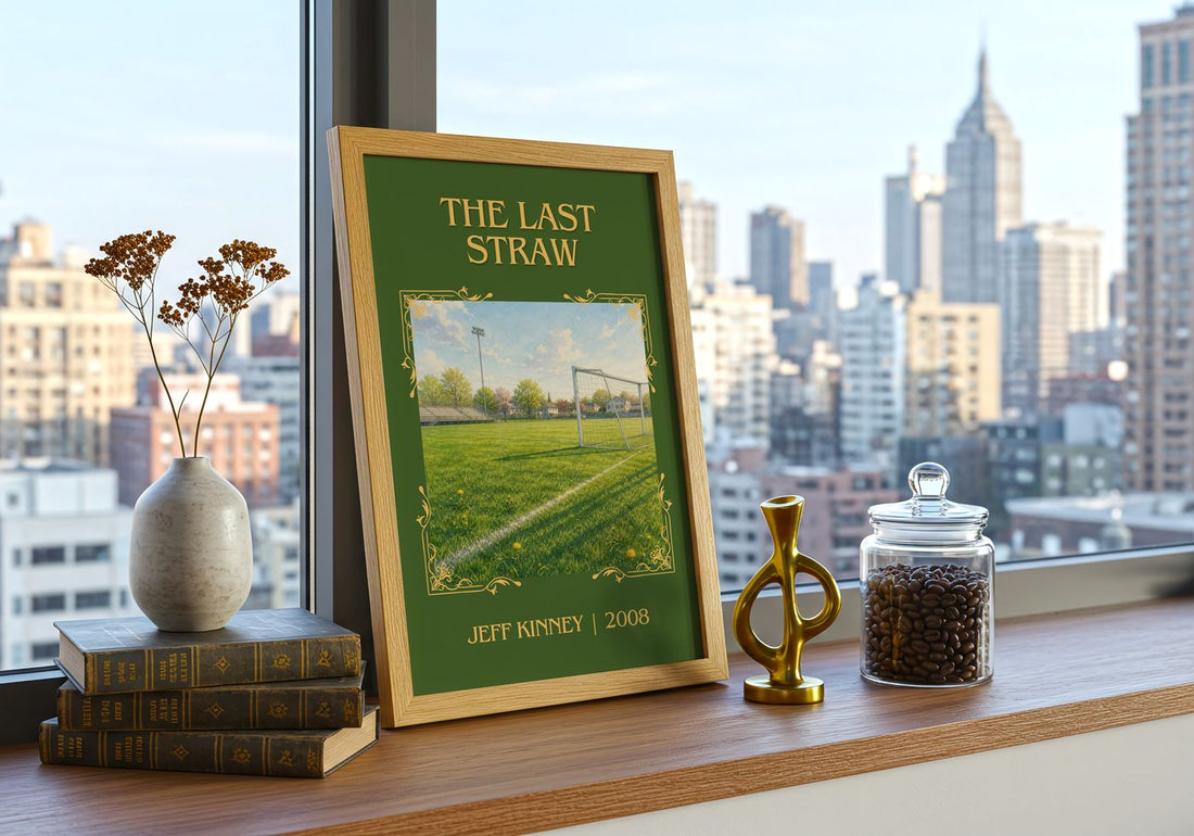 The Last Straw Classic Book Art Print by Jeff Kinney – framed print on a city-view windowsill