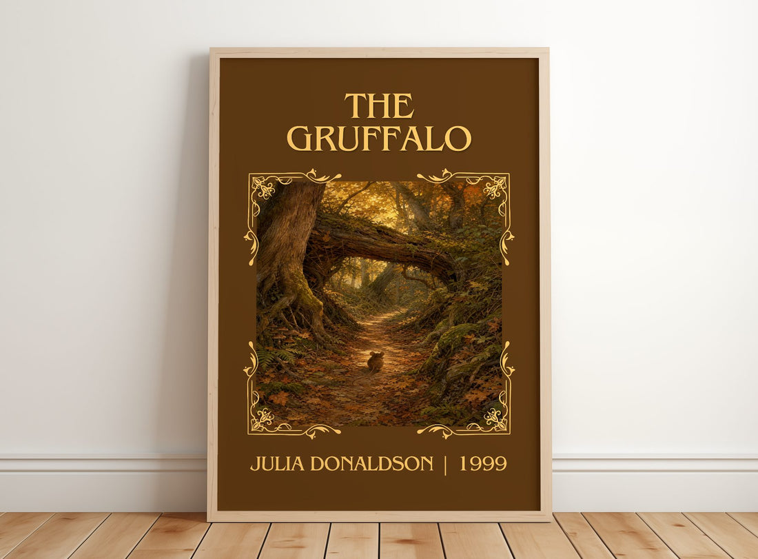 The Gruffalo Classic Book Art Print by Julia Donaldson – framed print leaning on a wooden floor
