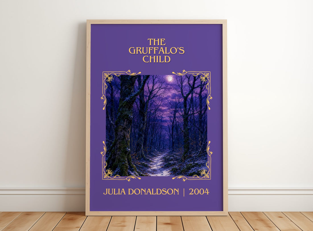 The Gruffalo's Child Classic Book Art Print by Julia Donaldson – framed print leaning on a wooden floor