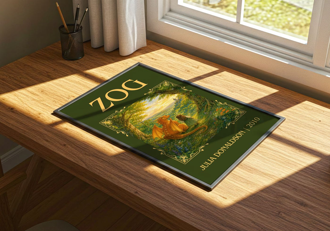 Zog Classic Book Art Print by Julia Donaldson – print on a sunlit desk