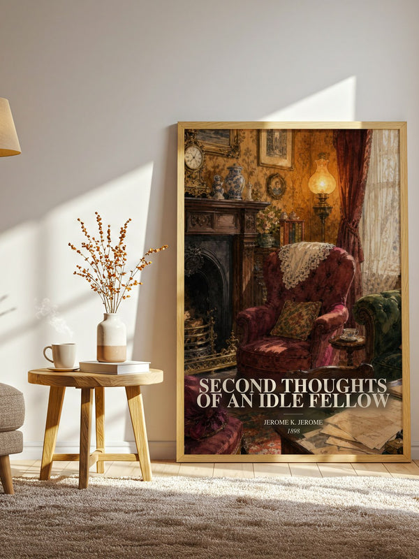 Second Thoughts Of An Idle Fellow watercolour print in frame leaning in hallway – satire wall art