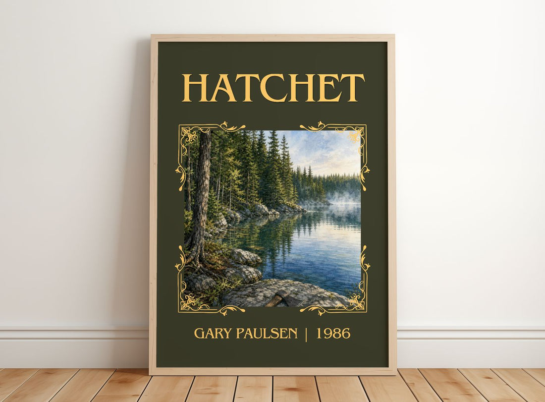 Hatchet Classic Book Art Print by Gary Paulsen – framed print leaning on a wooden floor
