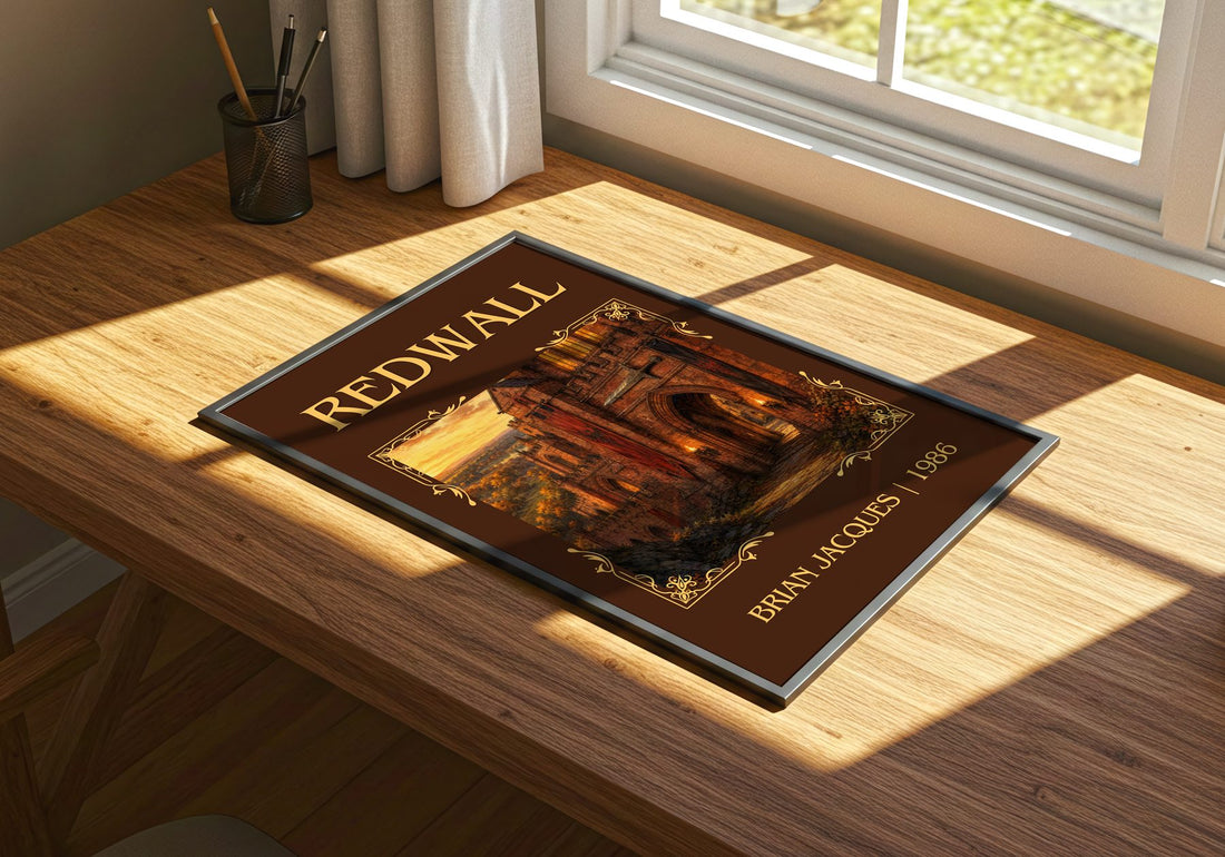 Redwall Classic Book Art Print by Brian Jacques – print on a sunlit desk