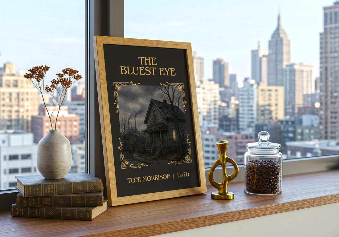 The Bluest Eye Classic Book Art Print by Toni Morrison – framed print on a city-view windowsill