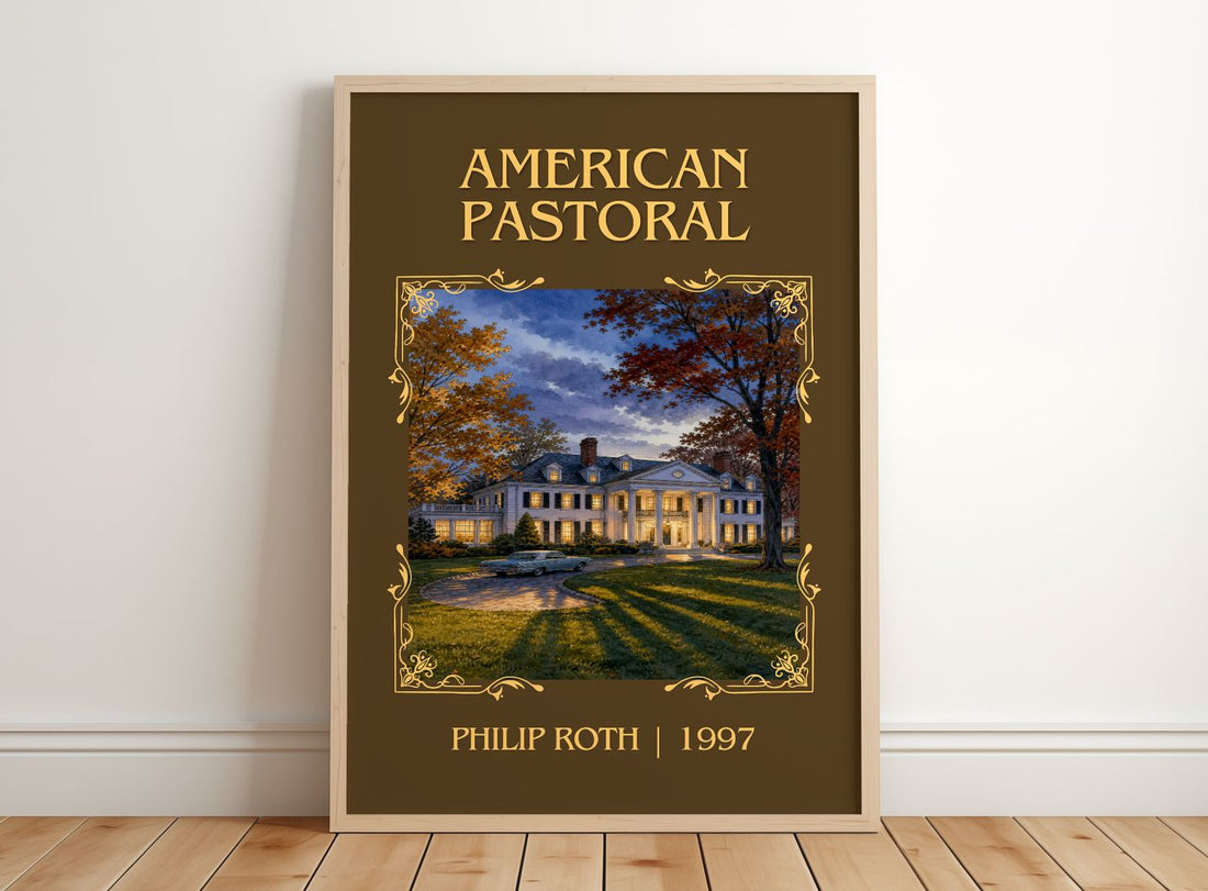American Pastoral Classic Book Art Print by Philip Roth – framed print leaning on a wooden floor