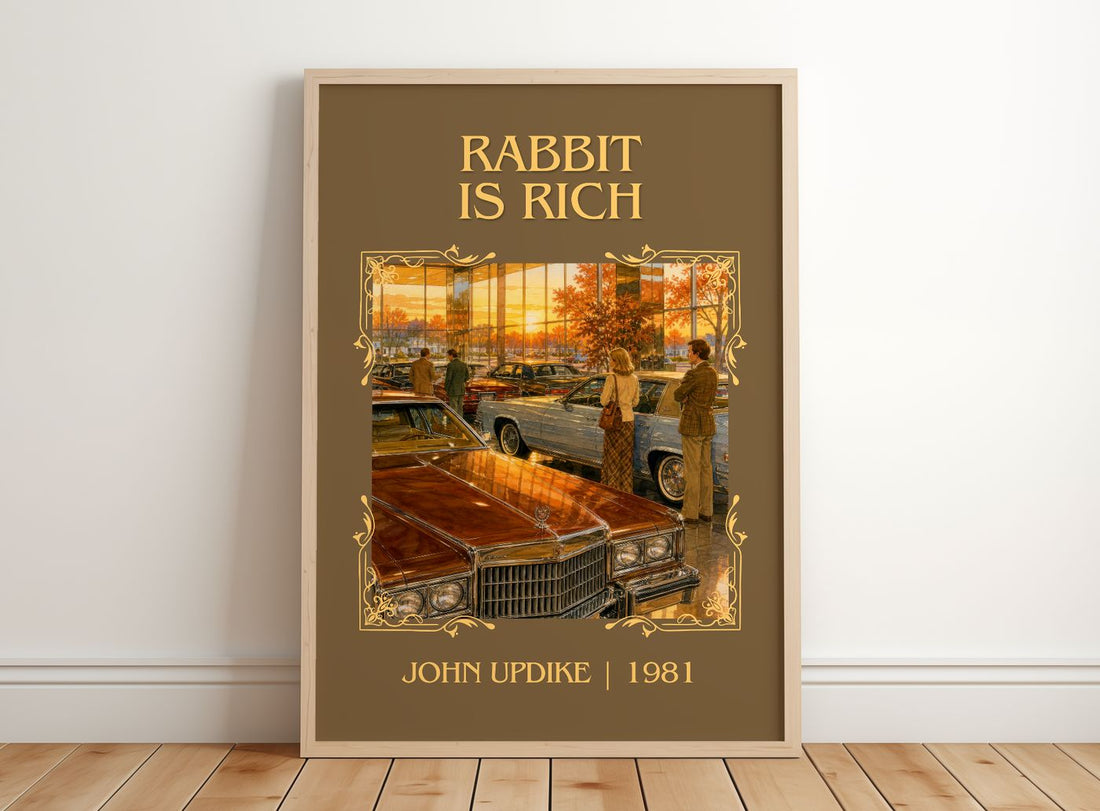 Rabbit Is Rich Classic Book Art Print by John Updike – framed print leaning on a wooden floor