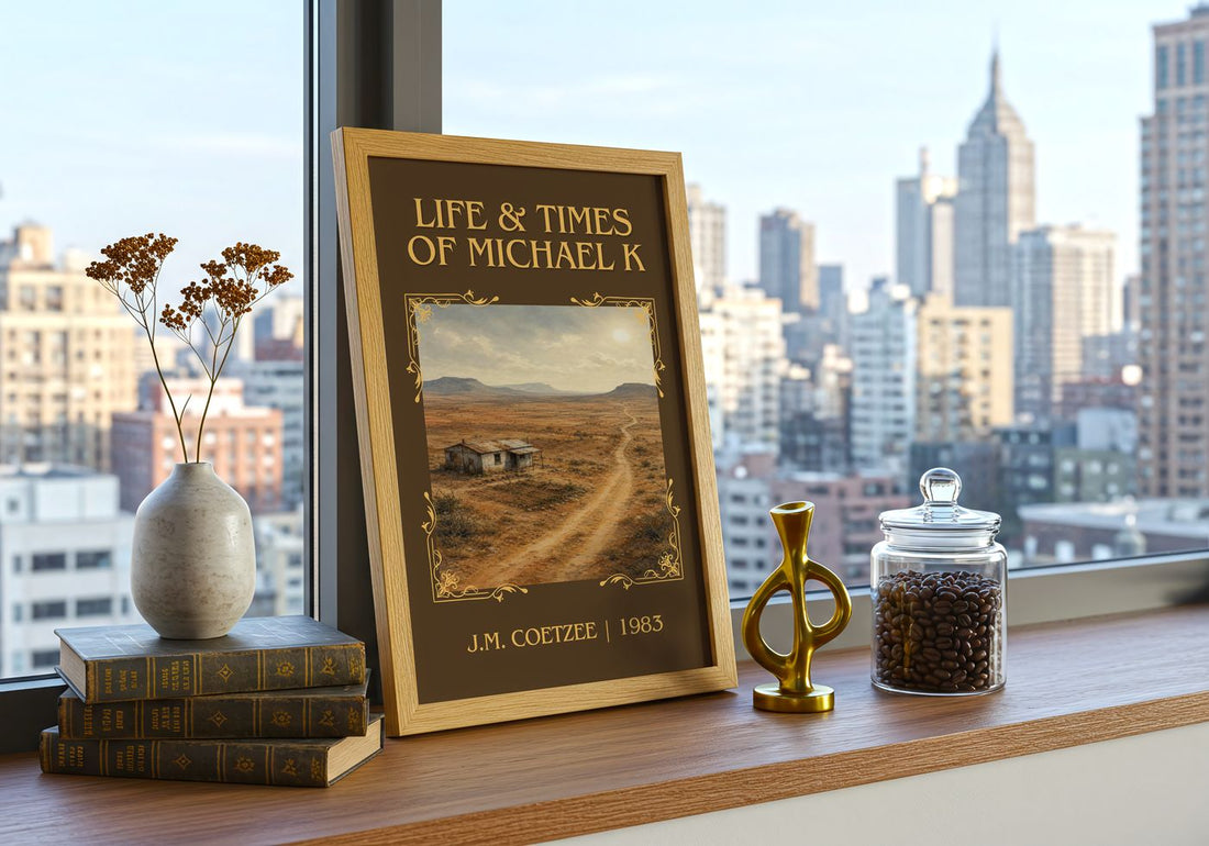 Life & Times of Michael K Classic Book Art Print by J.M. Coetzee – framed print on a city-view windowsill