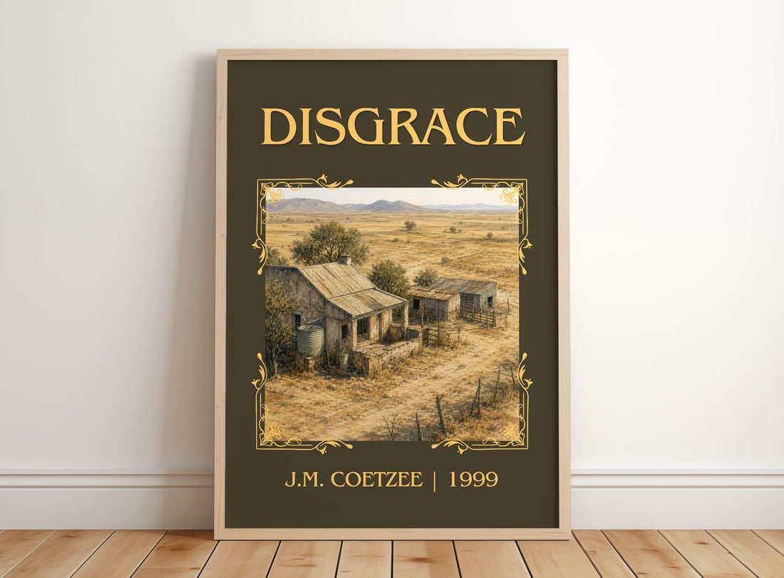 Disgrace Classic Book Art Print by J.M. Coetzee – framed print leaning on a wooden floor