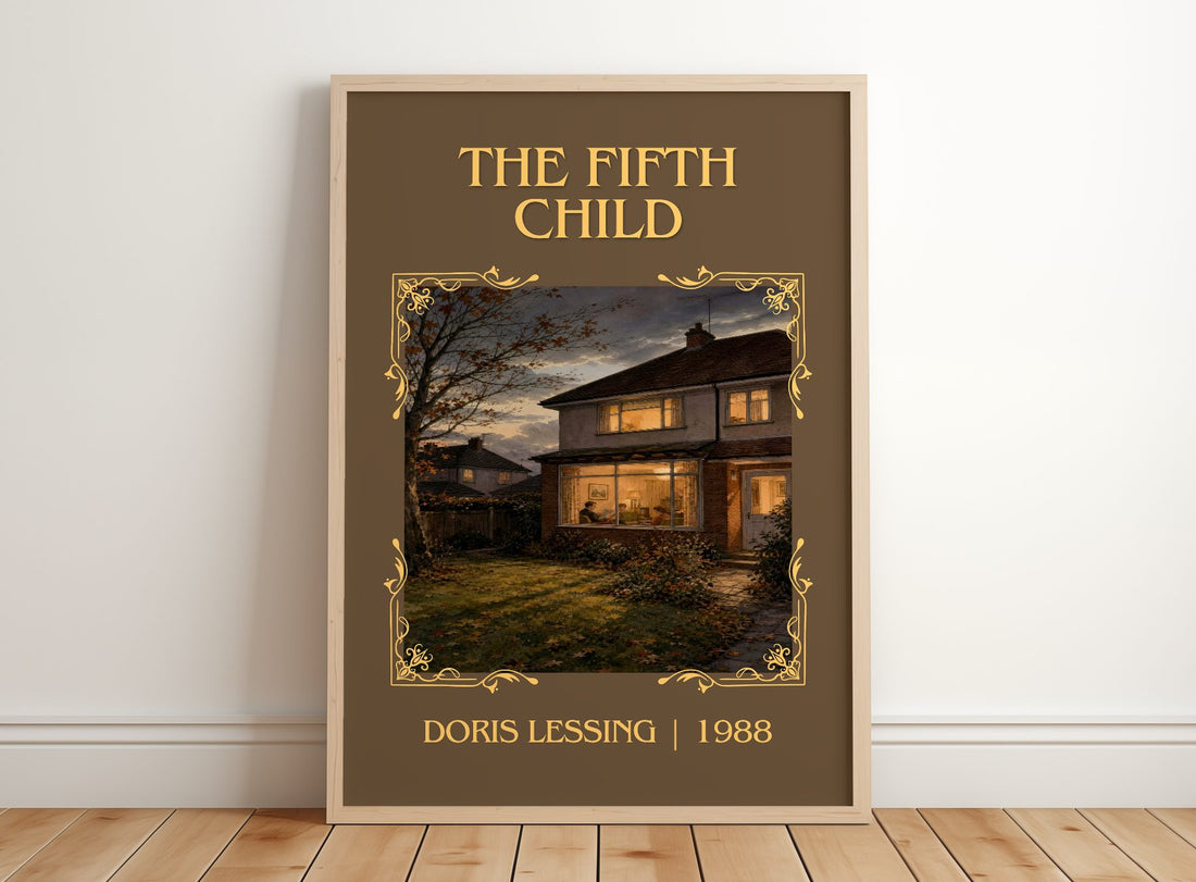 The Fifth Child Classic Book Art Print by Doris Lessing – framed print leaning on a wooden floor