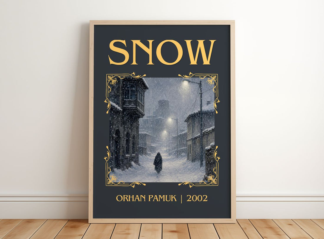 Snow Classic Book Art Print by Orhan Pamuk – framed print leaning on a wooden floor