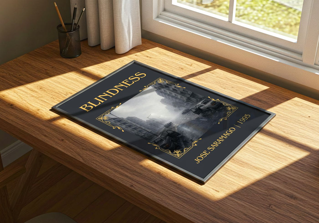 Blindness Classic Book Art Print by José Saramago – print on a sunlit desk