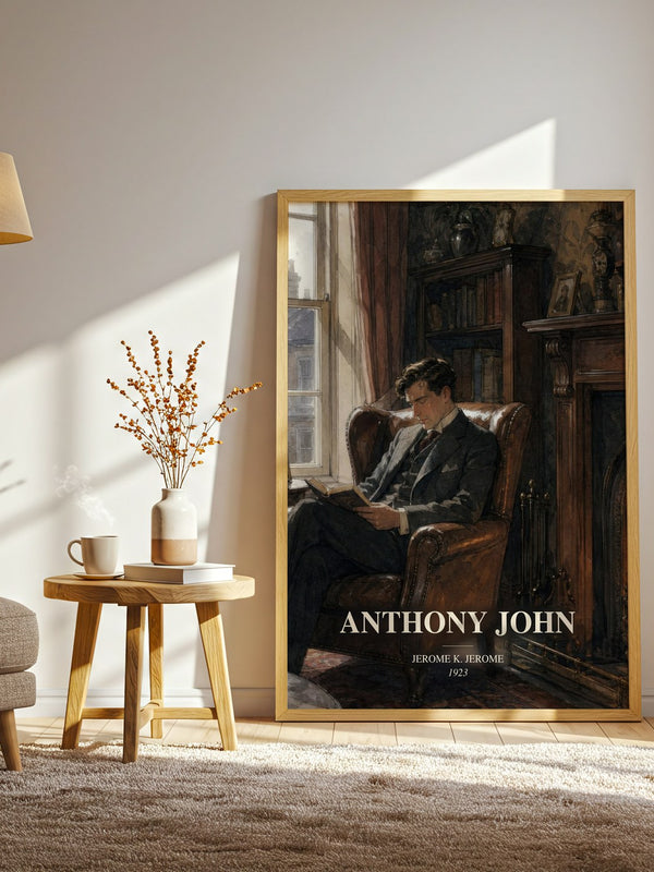 Anthony John watercolour print in frame leaning in hallway – literary fiction wall art