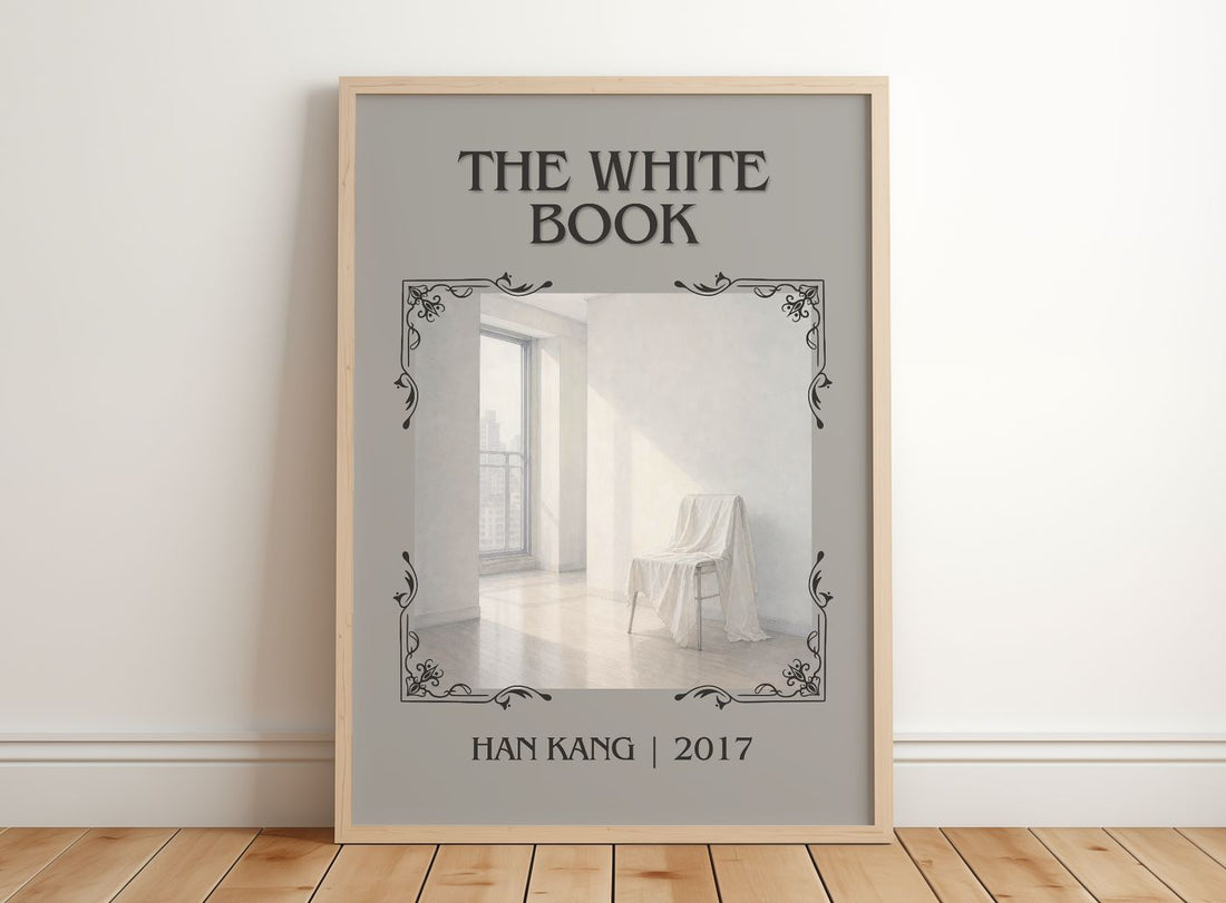 The White Book Classic Book Art Print by Han Kang – framed print leaning on a wooden floor