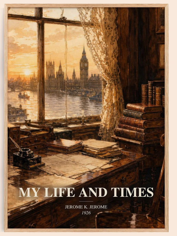 My Life And Times watercolour book poster by Jerome K. Jerome – framed literary art print