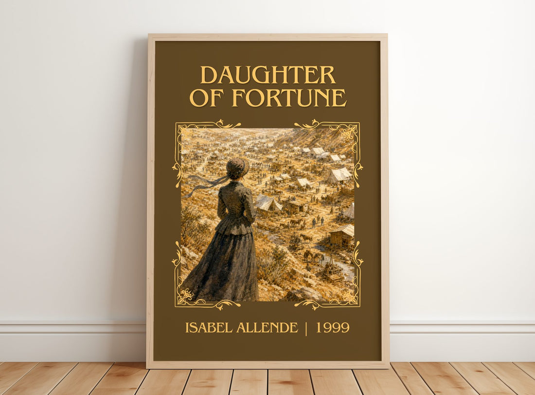 Daughter of Fortune Classic Book Art Print by Isabel Allende – framed print leaning on a wooden floor