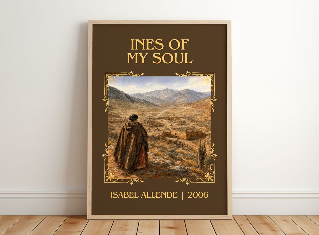 Ines of My Soul Classic Book Art Print by Isabel Allende – framed print leaning on a wooden floor