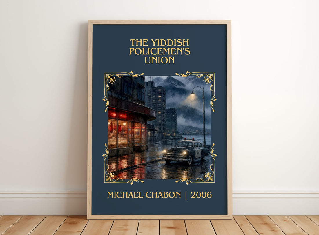 The Yiddish Policemen's Union Classic Book Art Print by Michael Chabon – framed print leaning on a wooden floor
