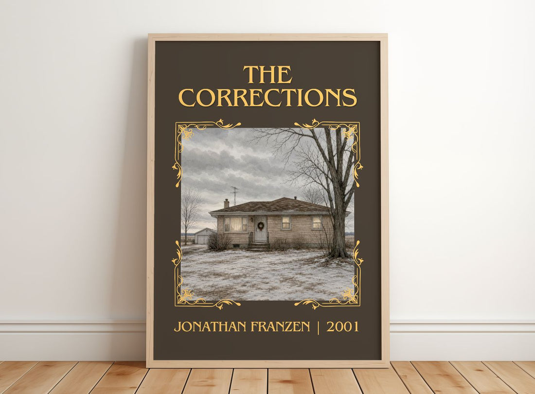The Corrections Classic Book Art Print by Jonathan Franzen – framed print leaning on a wooden floor