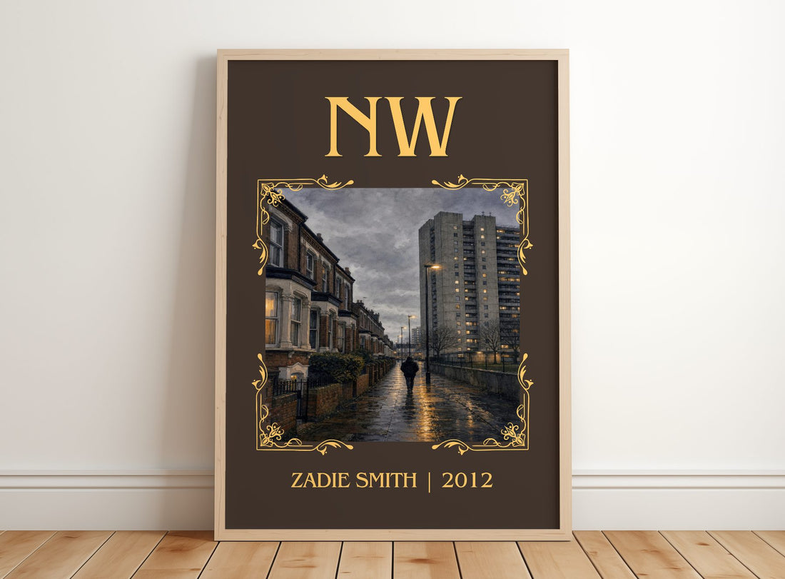 NW Classic Book Art Print by Zadie Smith – framed print leaning on a wooden floor