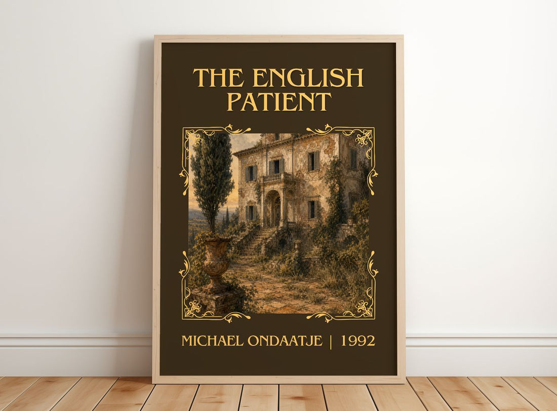 The English Patient Classic Book Art Print by Michael Ondaatje – framed print leaning on a wooden floor