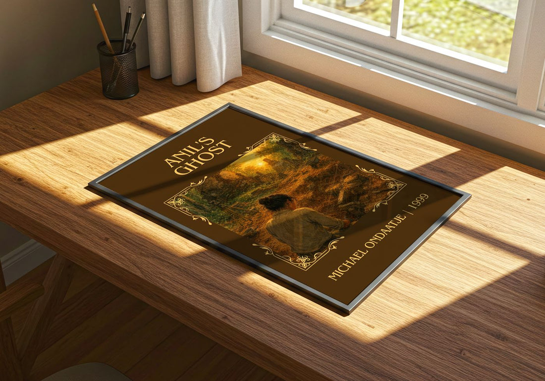 Anil's Ghost Classic Book Art Print by Michael Ondaatje – print on a sunlit desk