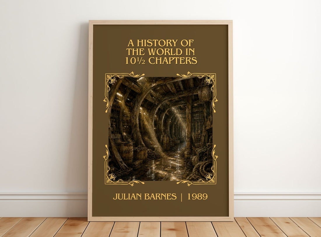 A History of the World in 10½ Chapters Classic Book Art Print by Julian Barnes – framed print leaning on a wooden floor