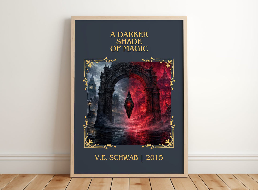 A Darker Shade of Magic Classic Book Art Print by V.E. Schwab – framed print leaning on a wooden floor