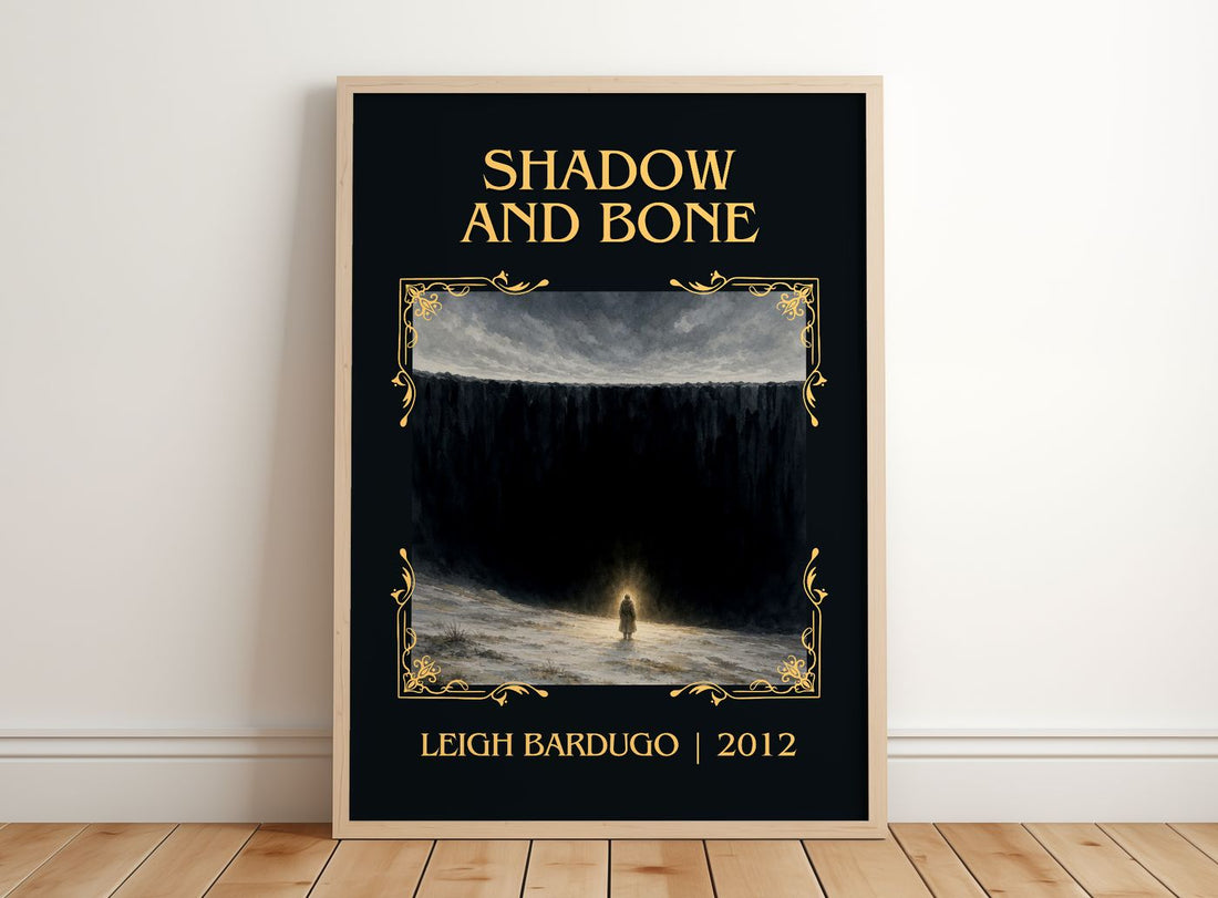 Shadow and Bone Classic Book Art Print by Leigh Bardugo – framed print leaning on a wooden floor