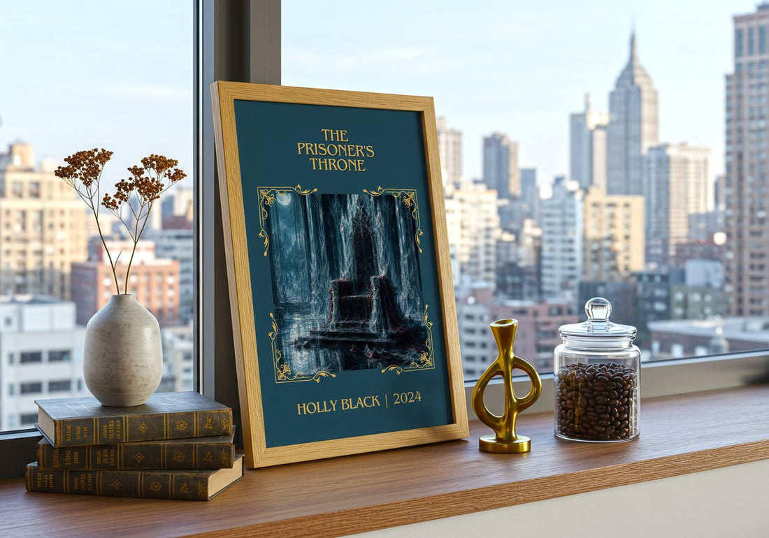 The Prisoner's Throne Classic Book Art Print by Holly Black – framed print on a city-view windowsill