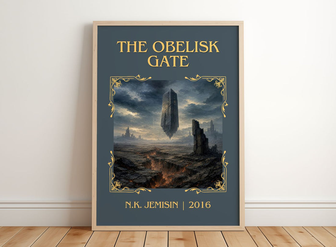 The Obelisk Gate Classic Book Art Print by N.K. Jemisin – framed print leaning on a wooden floor