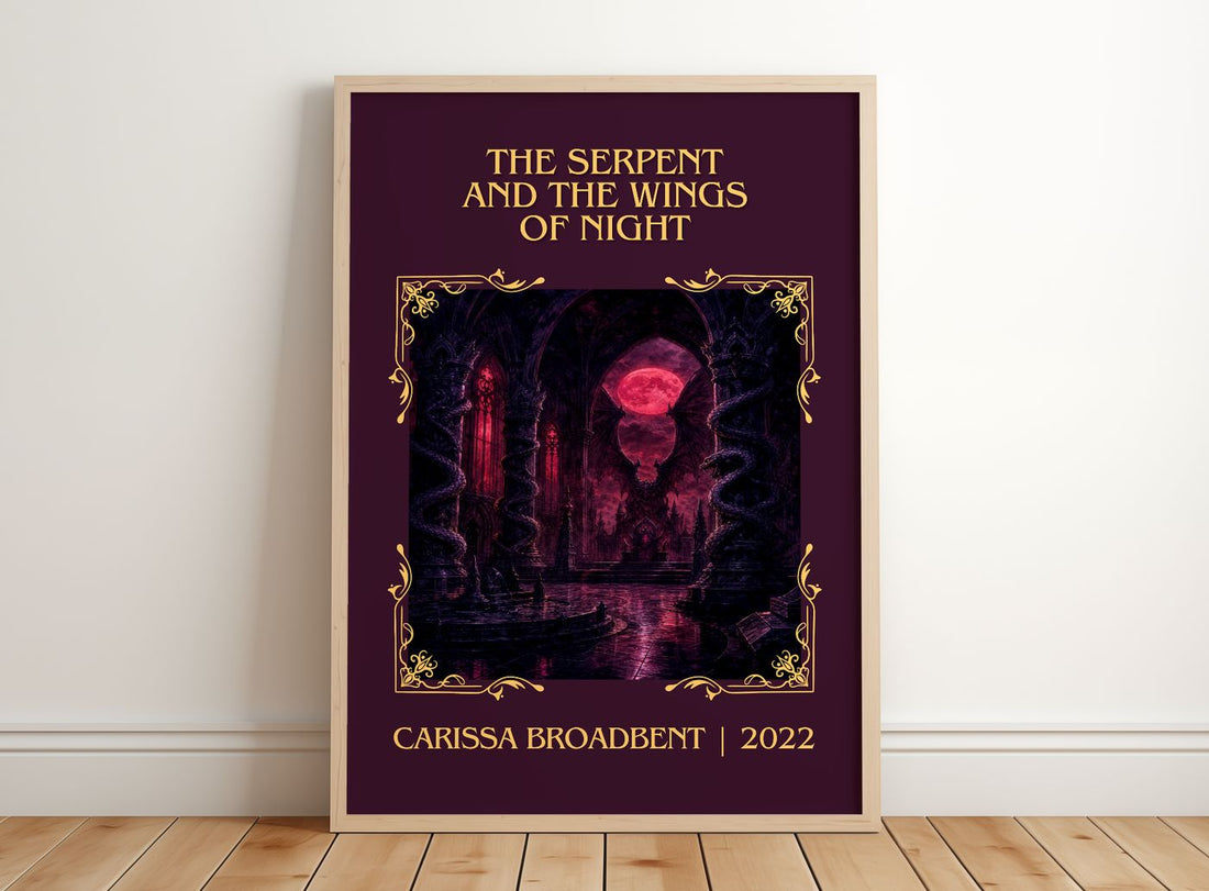 Serpent and the Wings of Night Classic Book Art Print by C. Broadbent – framed print leaning on a wooden floor