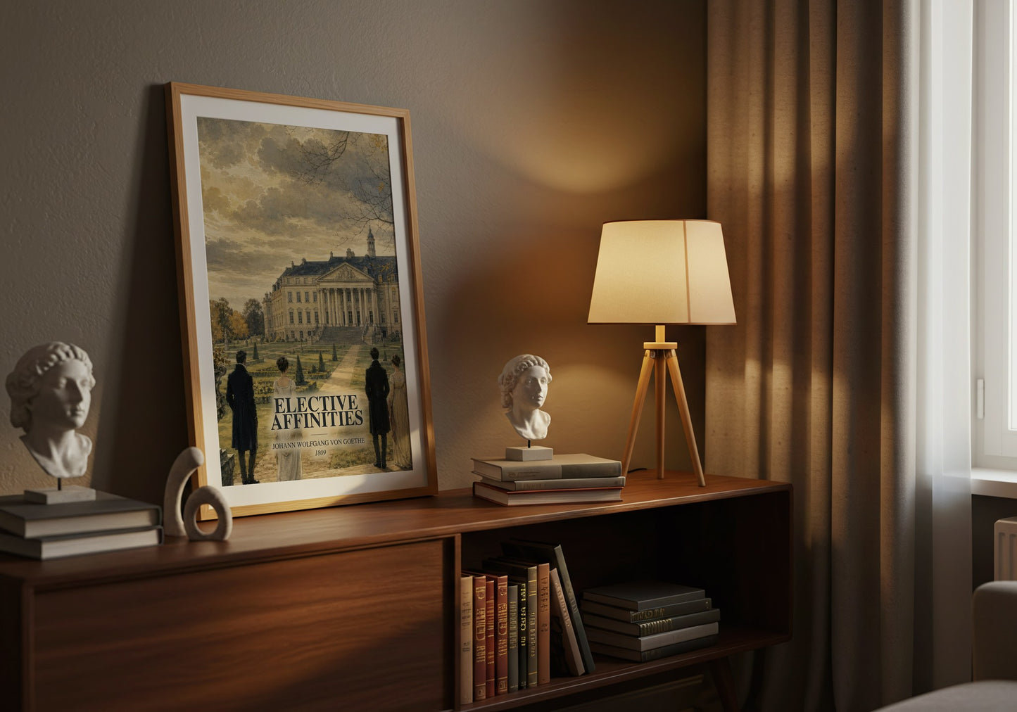 Elective Affinities watercolour print on bookshelf – Johann Wolfgang Von Goethe fan gift