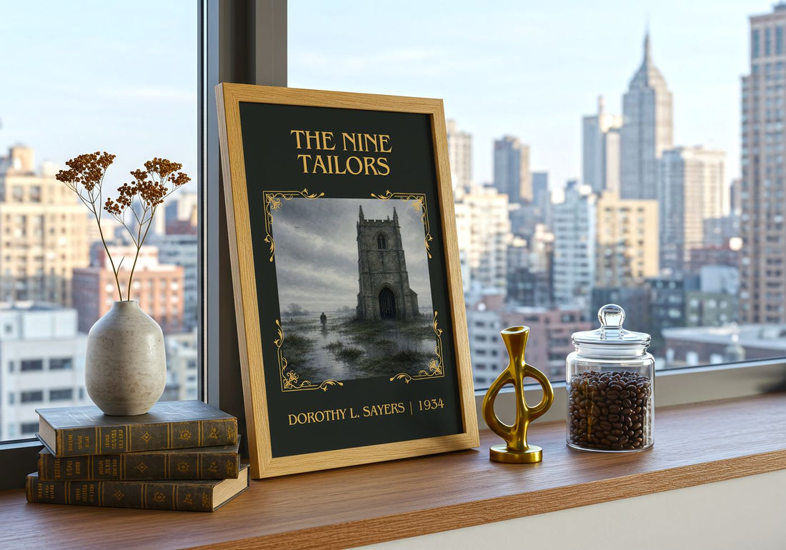 The Nine Tailors Classic Book Art Print by Dorothy L. Sayers – framed print on a city-view windowsill