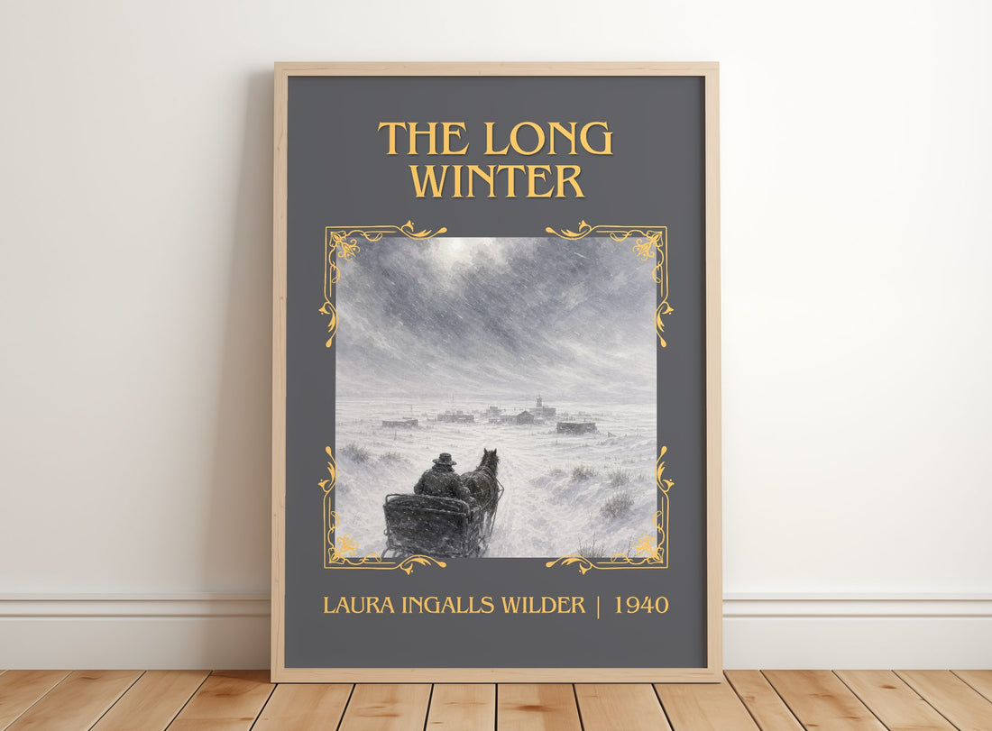The Long Winter Classic Book Art Print by Laura Ingalls Wilder – framed print leaning on a wooden floor