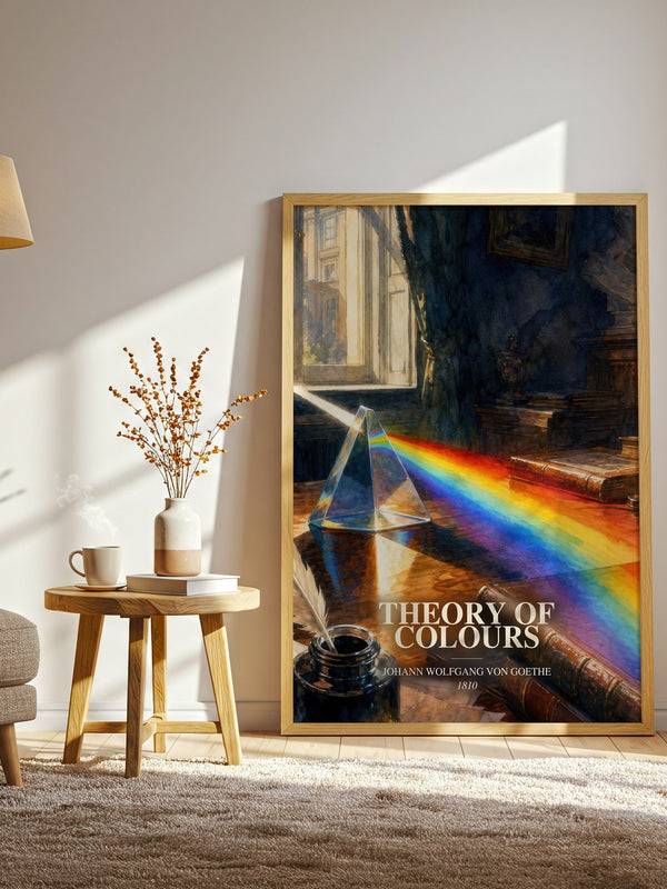 Theory Of Colours watercolour print in frame leaning in hallway – philosophy wall art