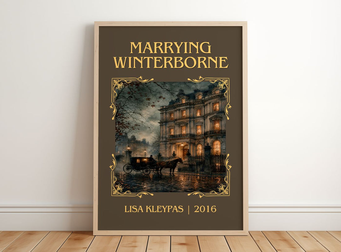 Marrying Winterborne Classic Book Art Print by Lisa Kleypas – framed print leaning on a wooden floor