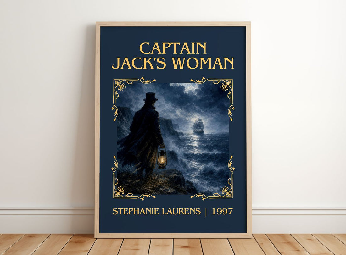 Captain Jack's Woman Classic Book Art Print by Stephanie Laurens – framed print leaning on a wooden floor