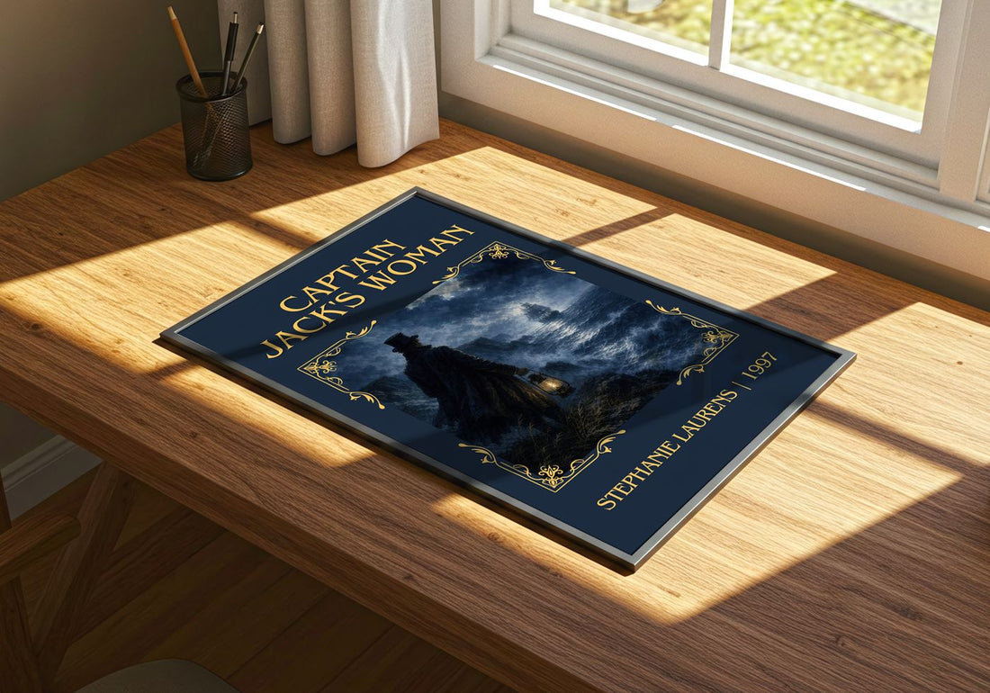 Captain Jack's Woman Classic Book Art Print by Stephanie Laurens – print on a sunlit desk